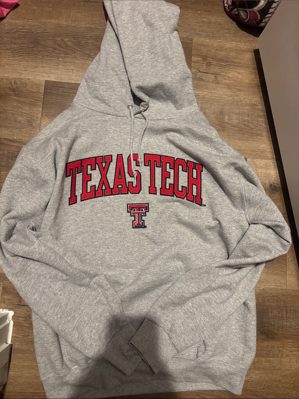 Women’s Champion Gray Texas Tech Hooded Sweatshirt with Red Lettering